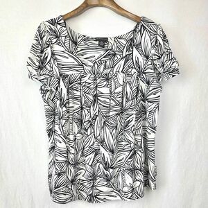 Rafaella Black White Floral Blouse XL Stretch